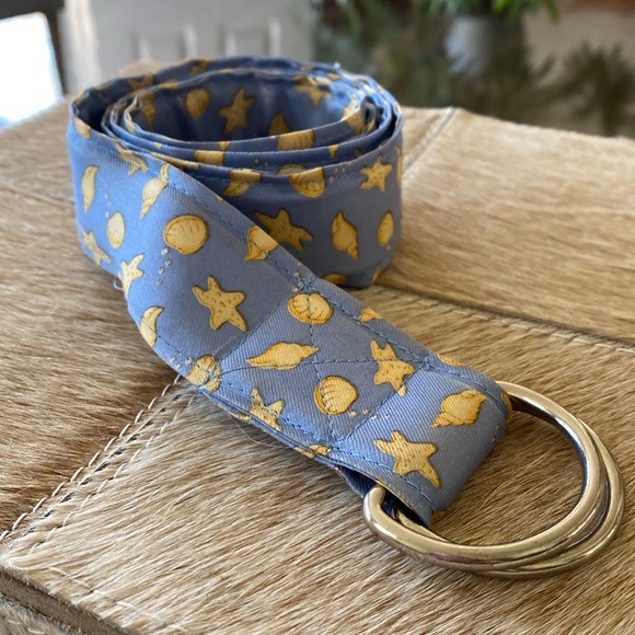 100% Silk Starfish and Seashell D-Buckle Belt. Size Large - Picture 1 of 7